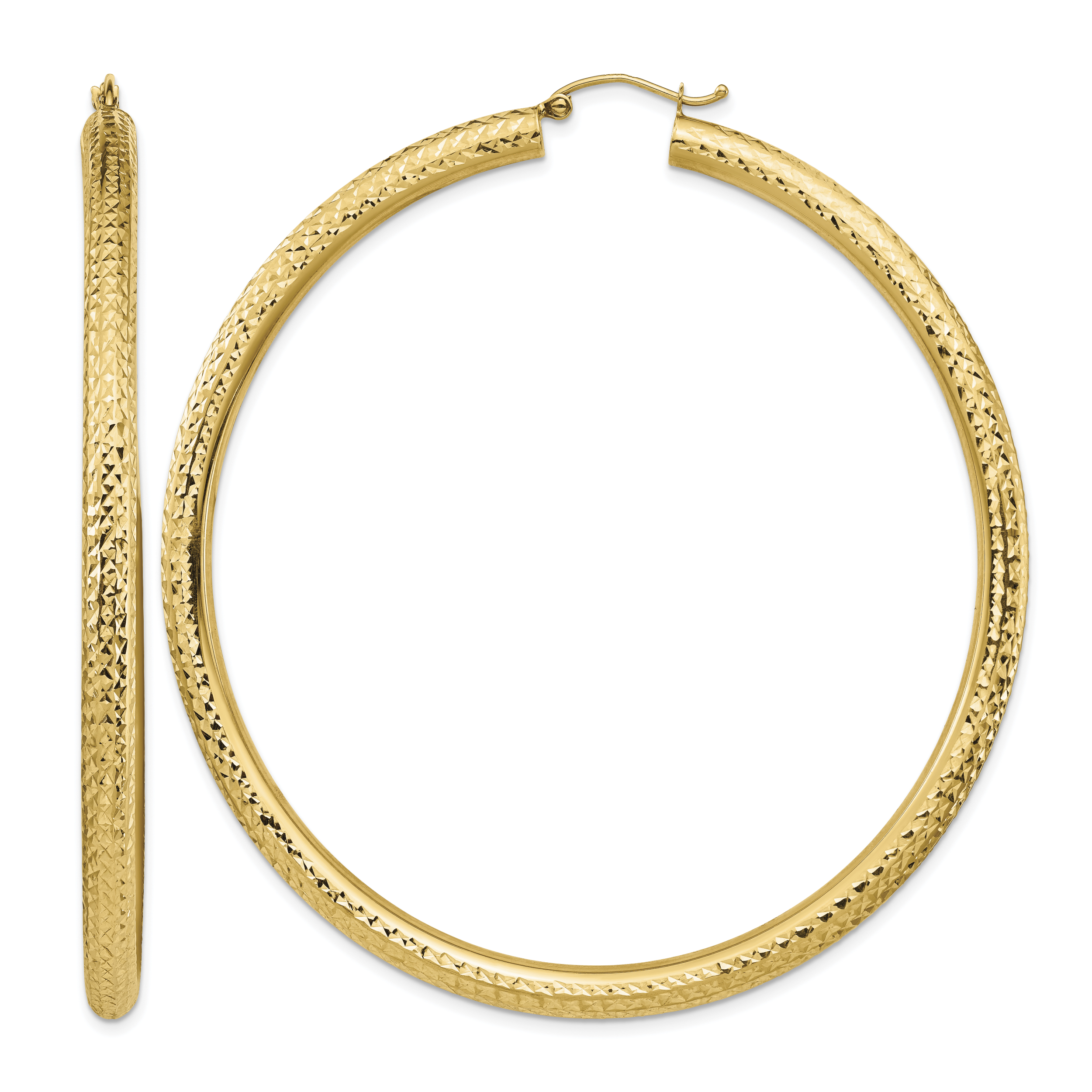 14k Diamond-cut 4x70mm Lightweight Round Tube Hoop Earrings (TC1020)