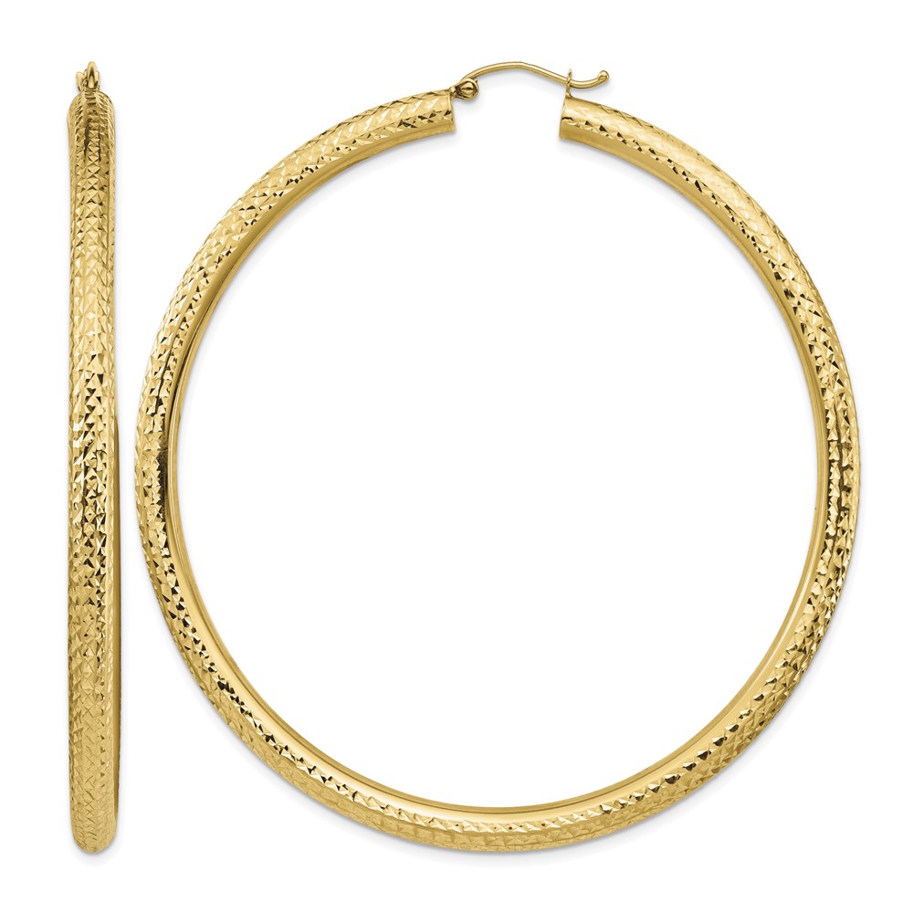 14k Diamond-cut 4x70mm Lightweight Round Tube Hoop Earrings (TC1020)