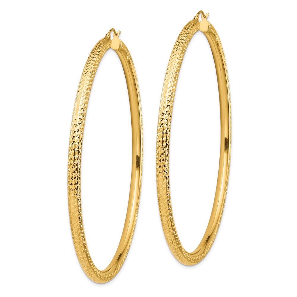 14k Diamond-cut 4x80mm Lightweight Round Tube Hoop Earrings (TC1021)