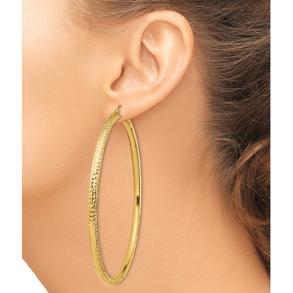14k Diamond-cut 4x80mm Lightweight Round Tube Hoop Earrings (TC1021)