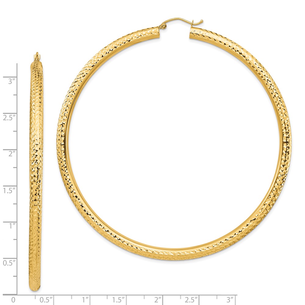 14k Diamond-cut 4x80mm Lightweight Round Tube Hoop Earrings (TC1021)