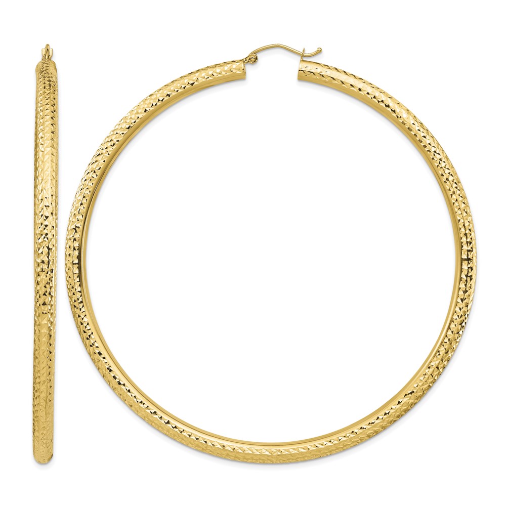 14k Diamond-cut 4x80mm Lightweight Round Tube Hoop Earrings (TC1021)