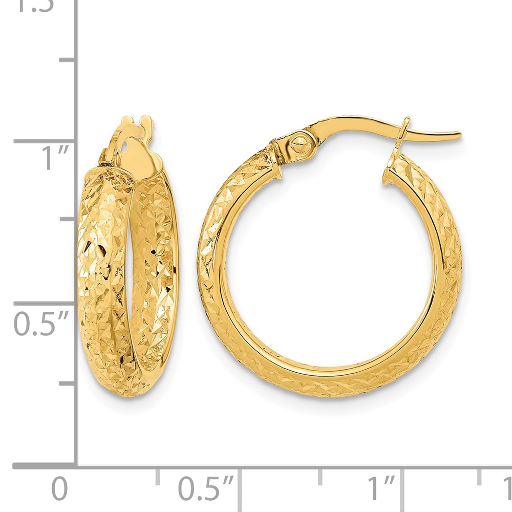 14K Polished and Diamond-cut Inside and Out Fancy Hoop Earrings (TC1023)