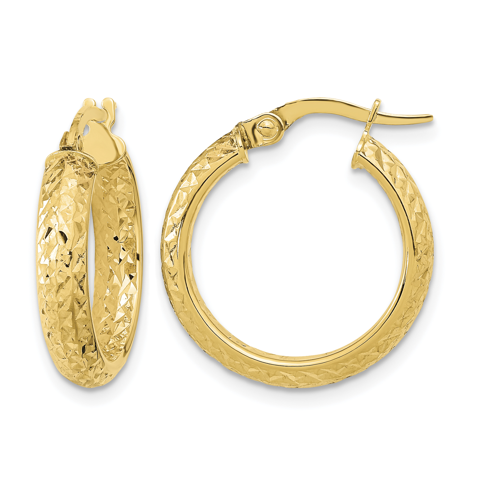 14K Polished and Diamond-cut Inside and Out Fancy Hoop Earrings (TC1023)