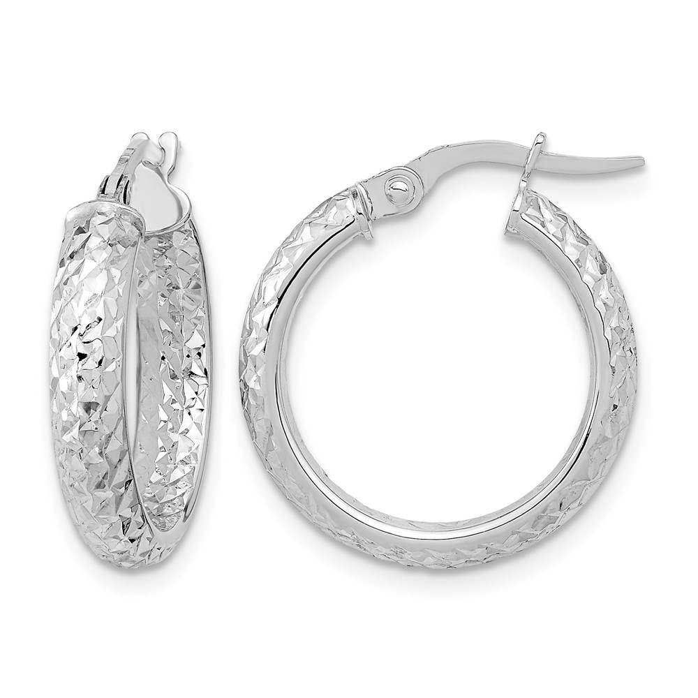 14K White Gold Polished and Diamond-cut Inside and Out Fancy Hoop Earrings (TC1023W)