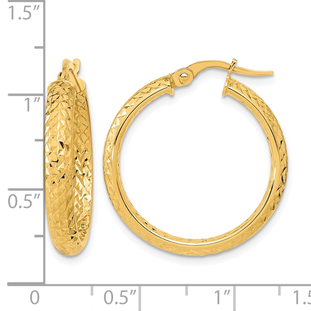14K Polished and Diamond-cut Inside and Out Fancy Hoop Earrings (TC1024)