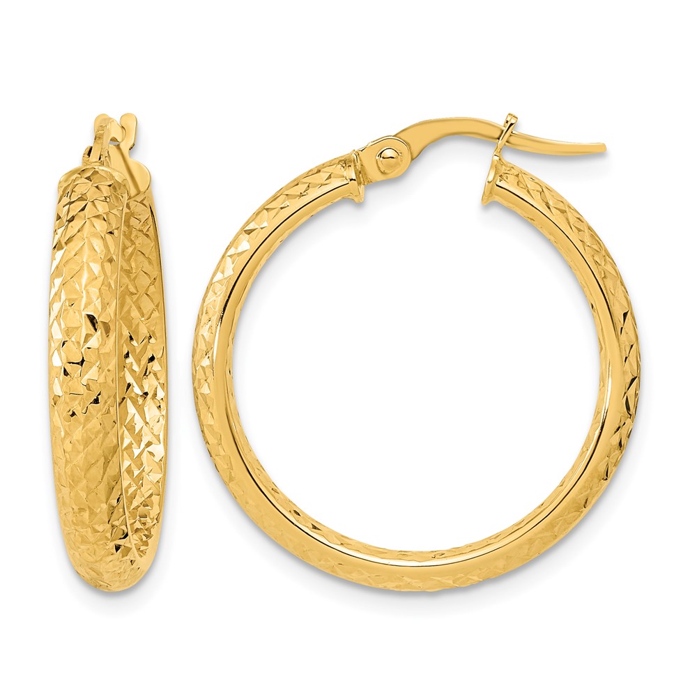 14K Polished and Diamond-cut Inside and Out Fancy Hoop Earrings (TC1024)