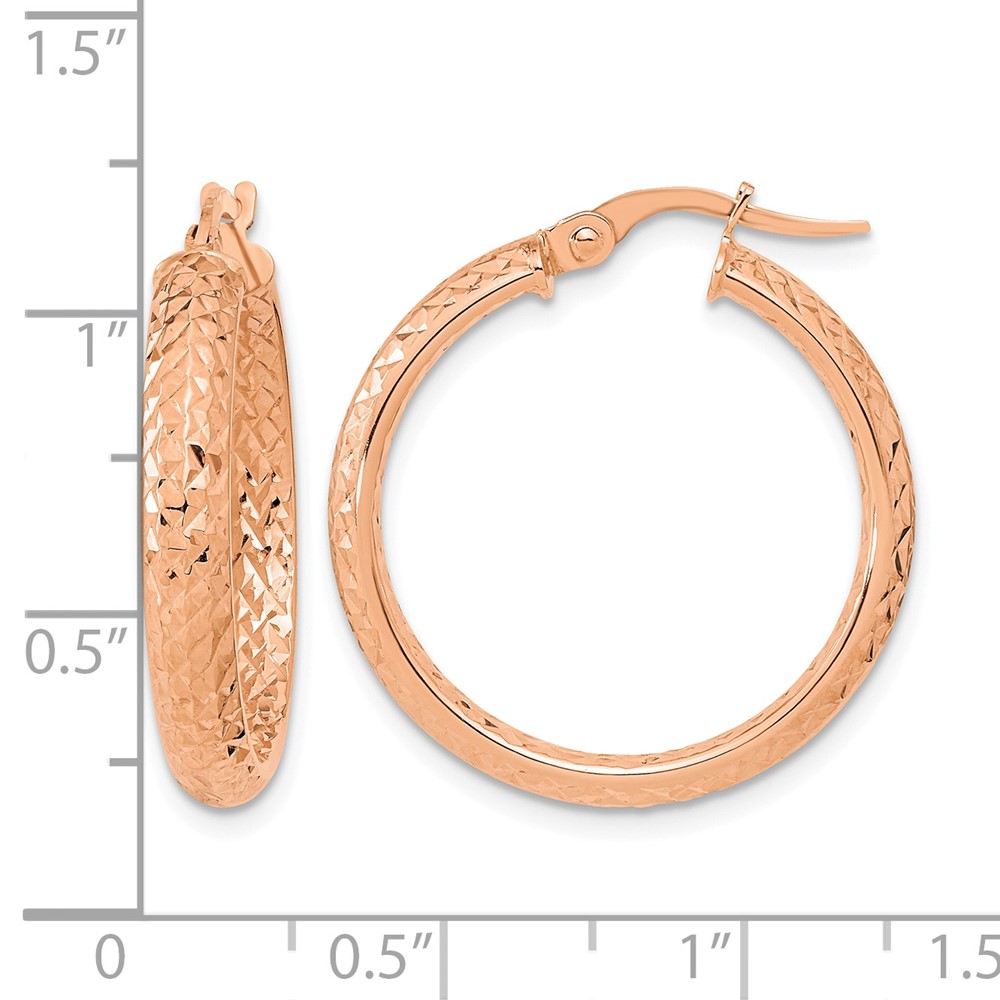 14K Rose Polished and Diamond-cut Fancy Hoop Earrings (TC1024R)
