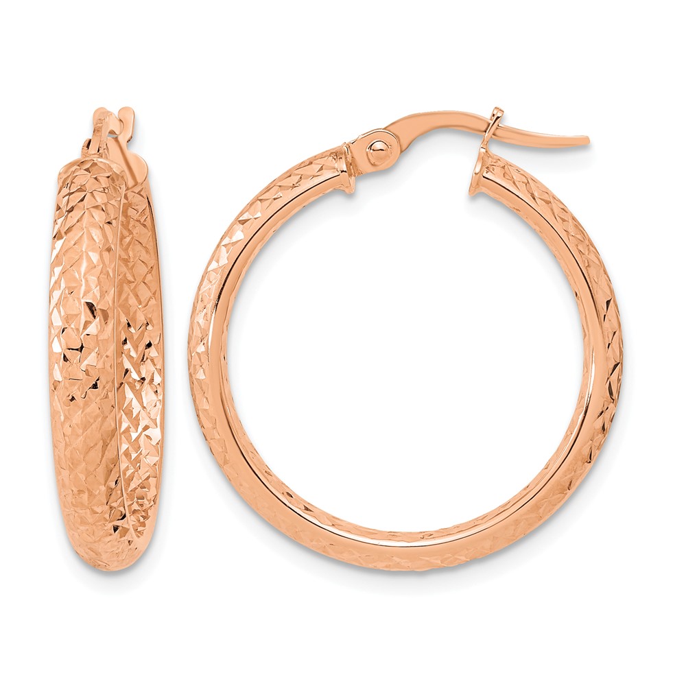 14K Rose Polished and Diamond-cut Fancy Hoop Earrings (TC1024R)