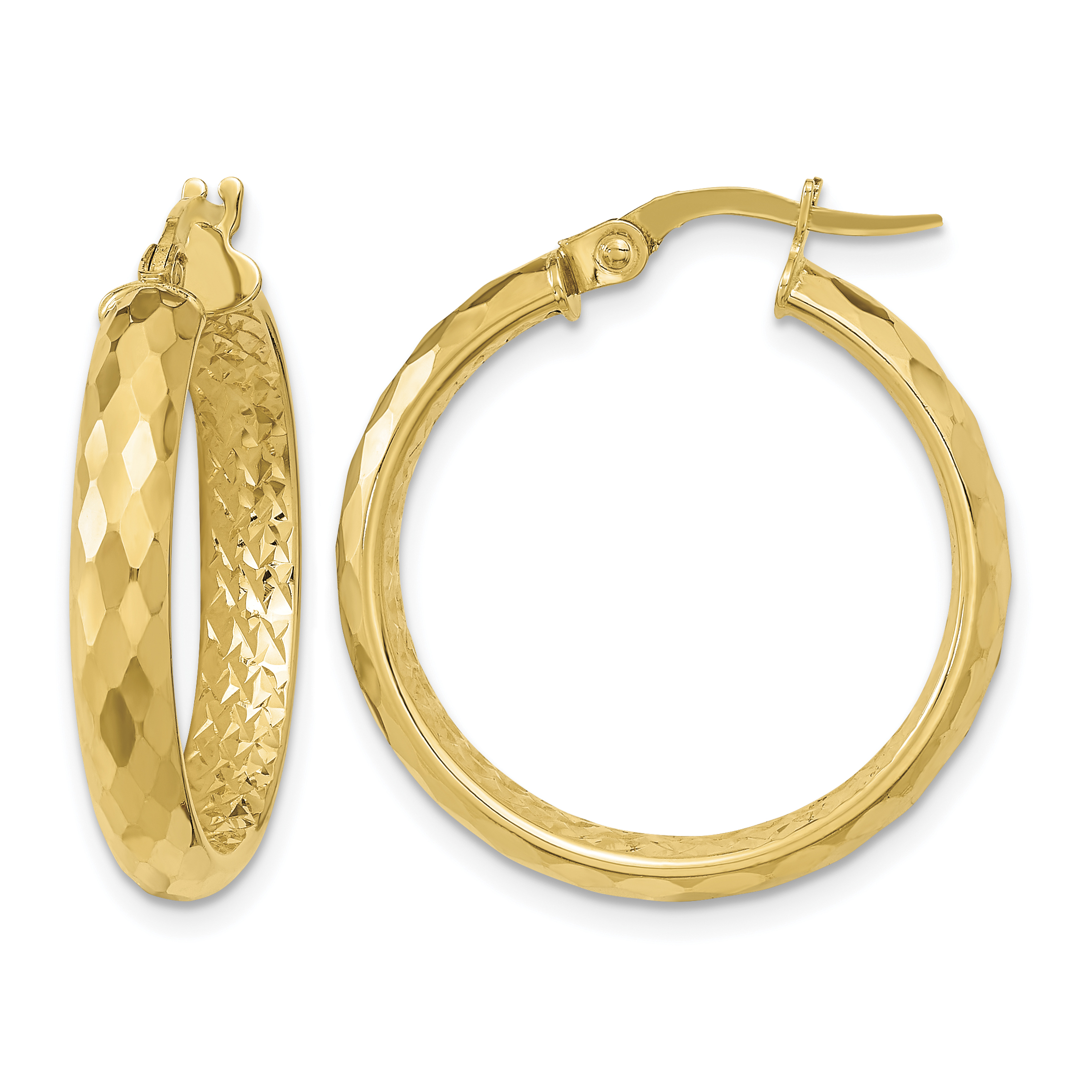 14K Polished and Textured Diamond-cut Inside Fancy Hoop Earrings (TC1025)