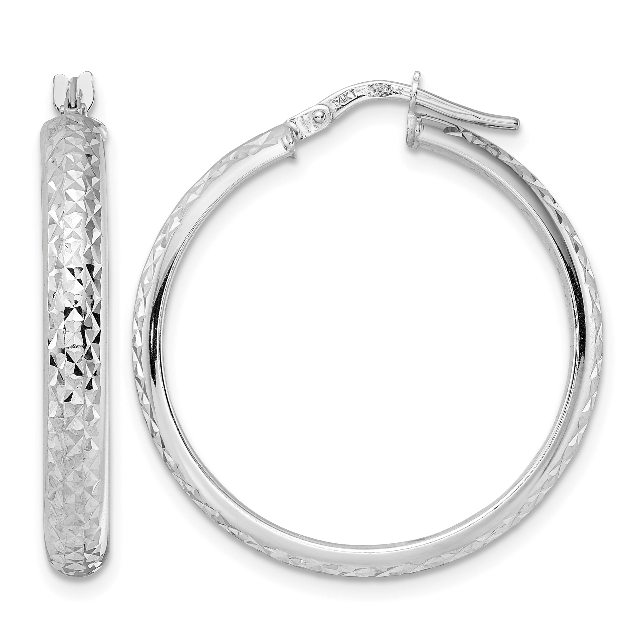 14K White Gold Diamond Cut Hoop Earrings (TC1027W)