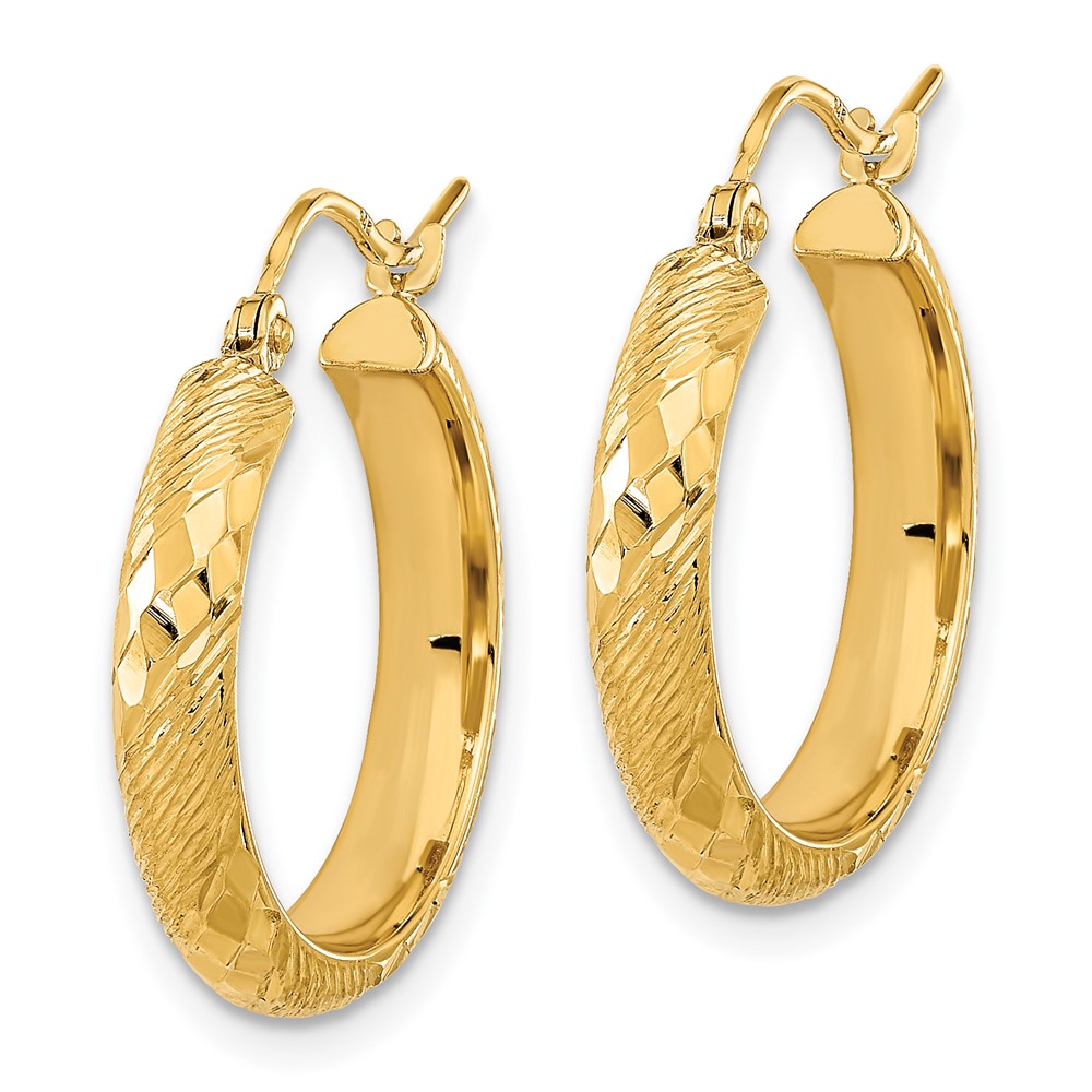 14K Polished and Textured D/C Fancy Pattern Hoop Earrings (TC1032)