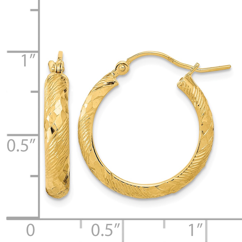 14K Polished and Textured D/C Fancy Pattern Hoop Earrings (TC1032)