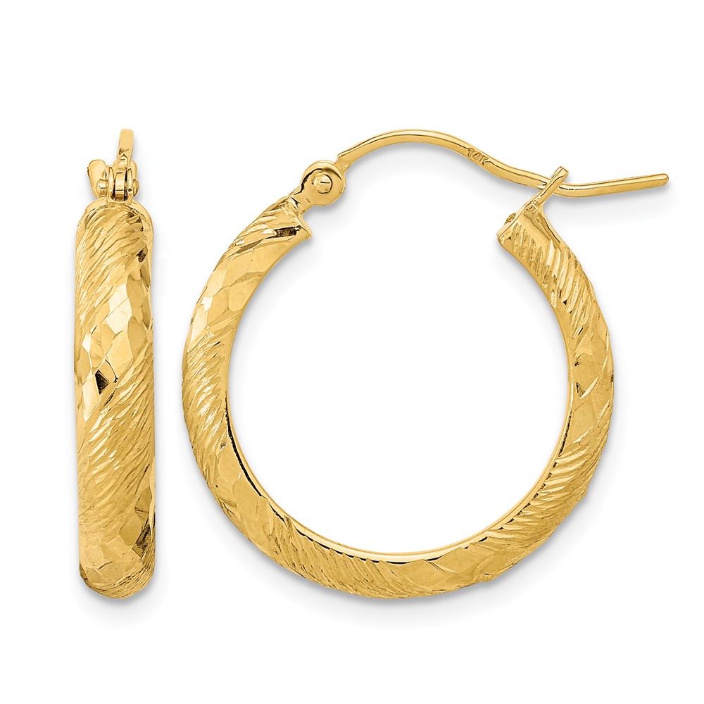 14K Polished and Textured D/C Fancy Pattern Hoop Earrings (TC1032)
