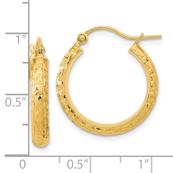 14K Polished and Textured D/C Hoop Earrings