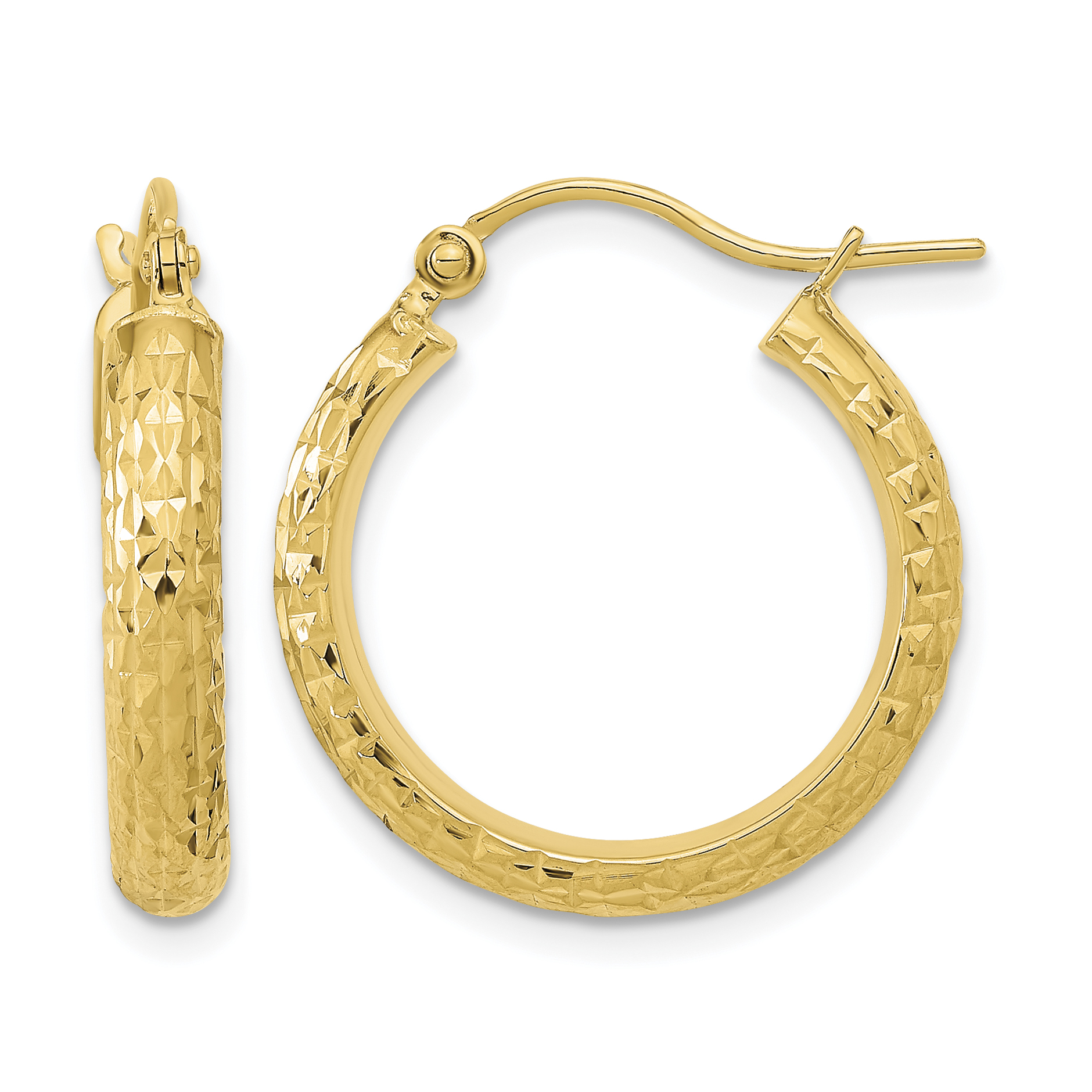 14K Polished and Textured D/C Hoop Earrings (TC1033)