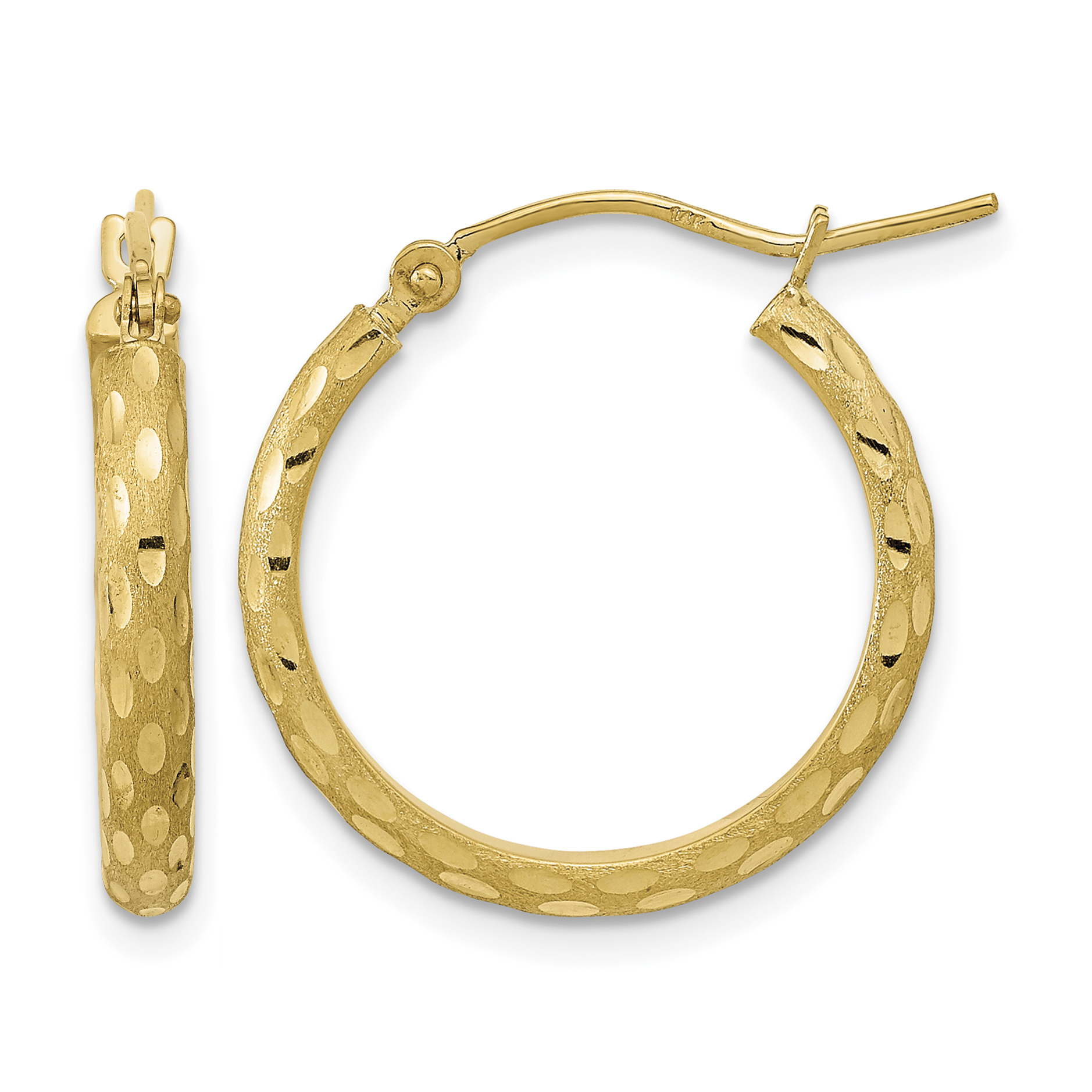 14K Polished and Satin Diamond-cut Hoop Earrings (TC1034)