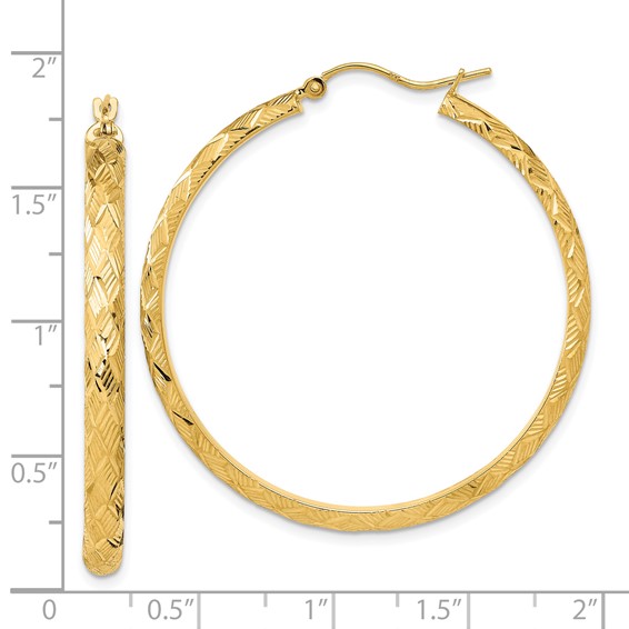 14K Polished and Textured Fancy Diamond Cut Hoop Earrings