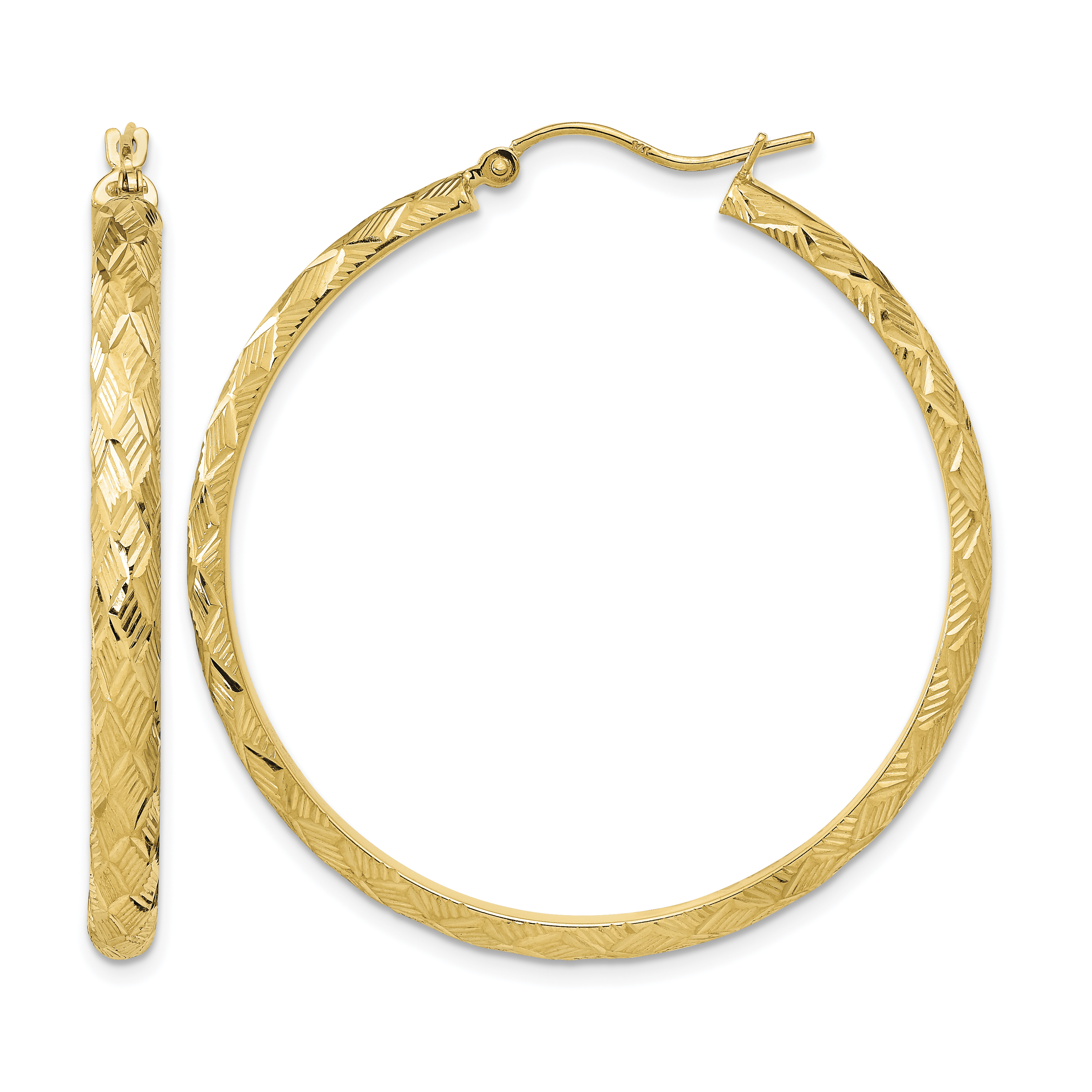 14K Polished and Textured Fancy Diamond Cut Hoop Earrings (TC1038)