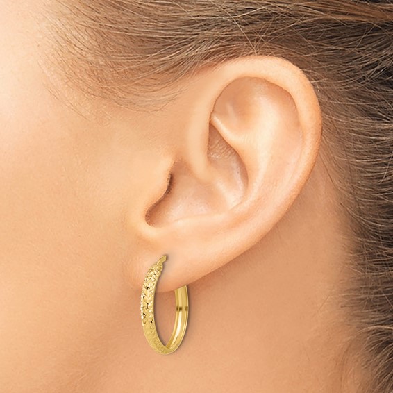 3mm Gikd Diamond-cut Hoop Earrings