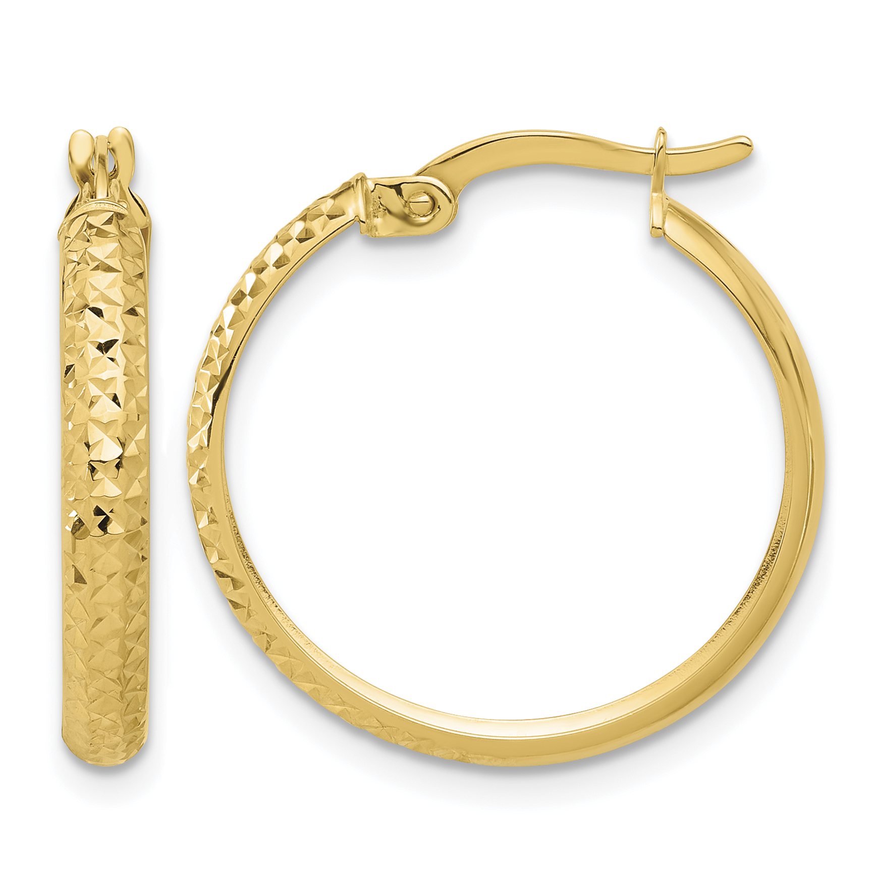 14K Polished and Diamond-cut Hoop Earrings (TC1043)