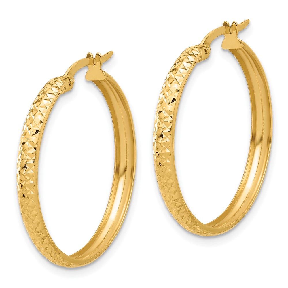 14K Polished and Diamond-cut Hoop Earrings (TC1044)