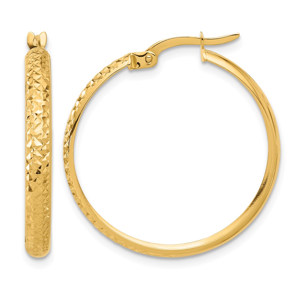 14K Polished and Diamond-cut Hoop Earrings (TC1044)