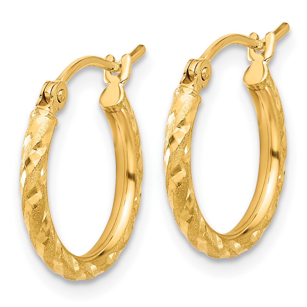 14k Polished and Satin D/C 2.00mm Hoop Earrings (TC1045)