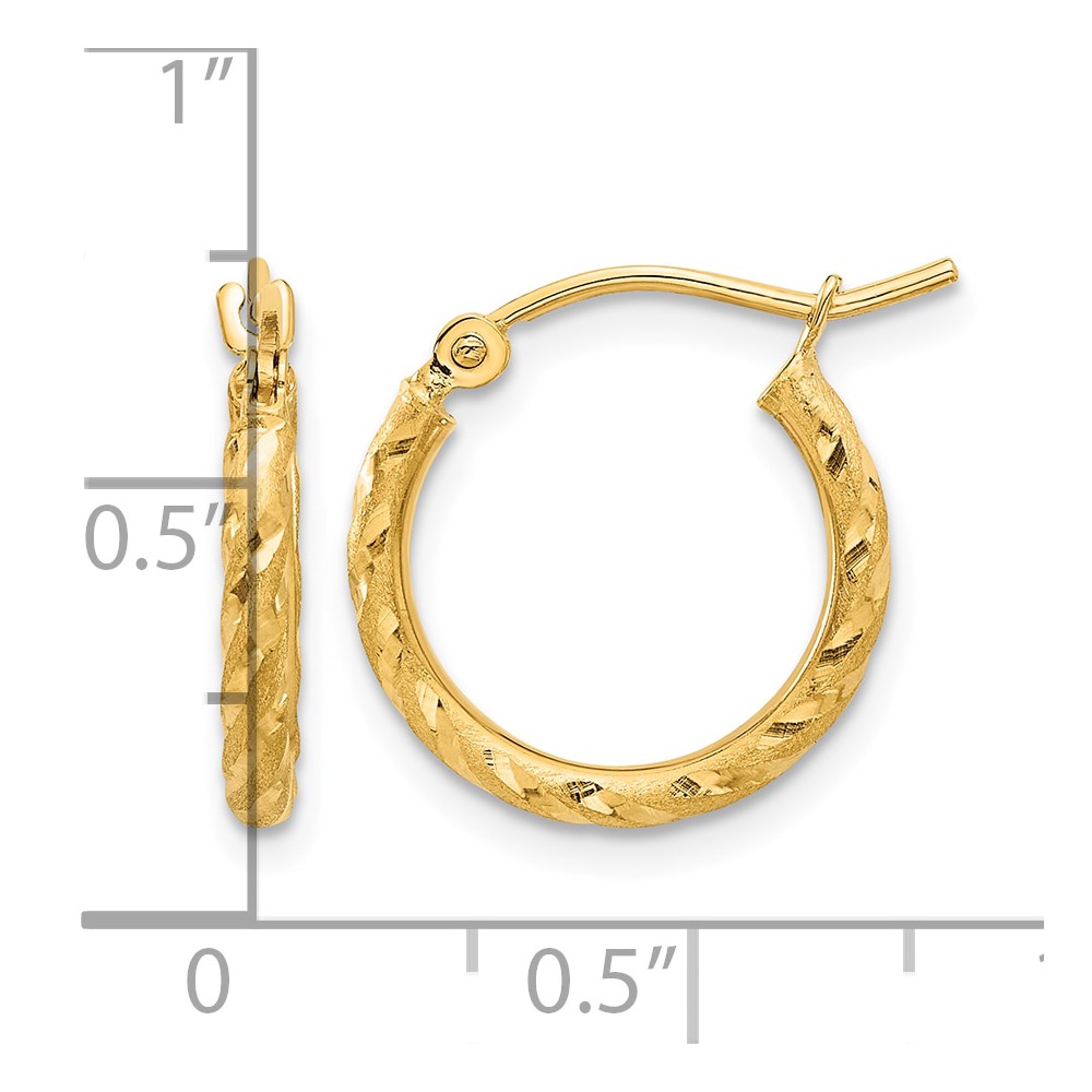 14k Polished and Satin D/C 2.00mm Hoop Earrings (TC1045)