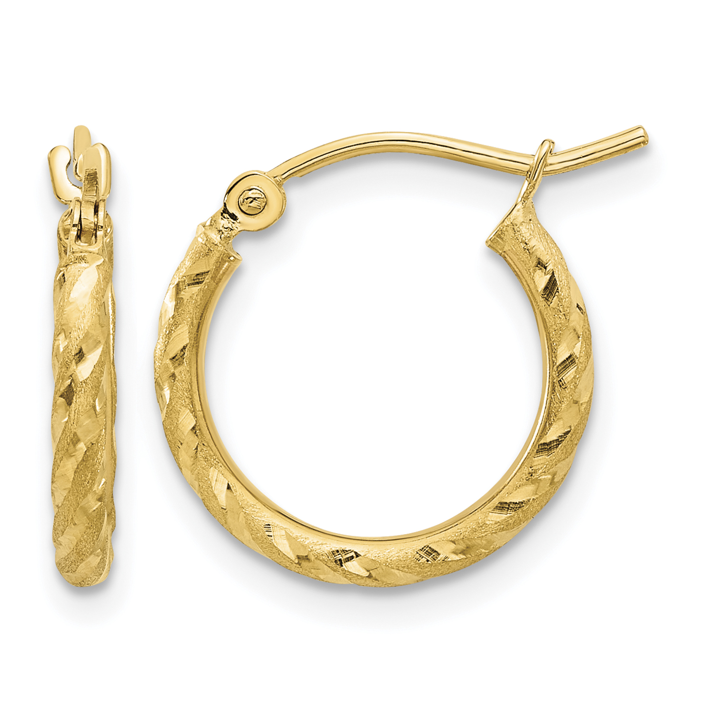 14k Polished and Satin D/C 2.00mm Hoop Earrings (TC1045)