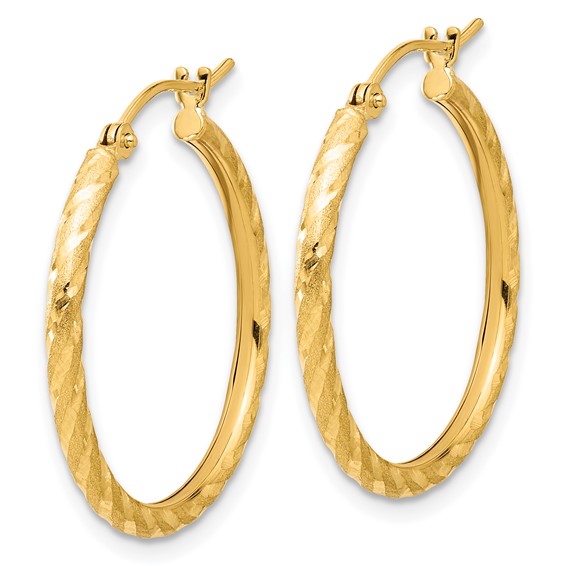 Gold Satin and Diamond-cut Hoop Earrings