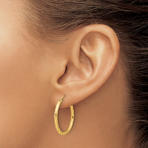Gold Satin and Diamond-cut Hoop Earrings