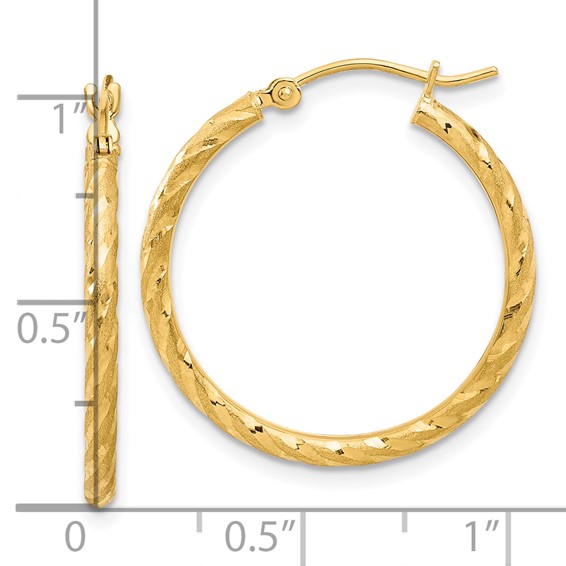 Gold Satin and Diamond-cut Hoop Earrings