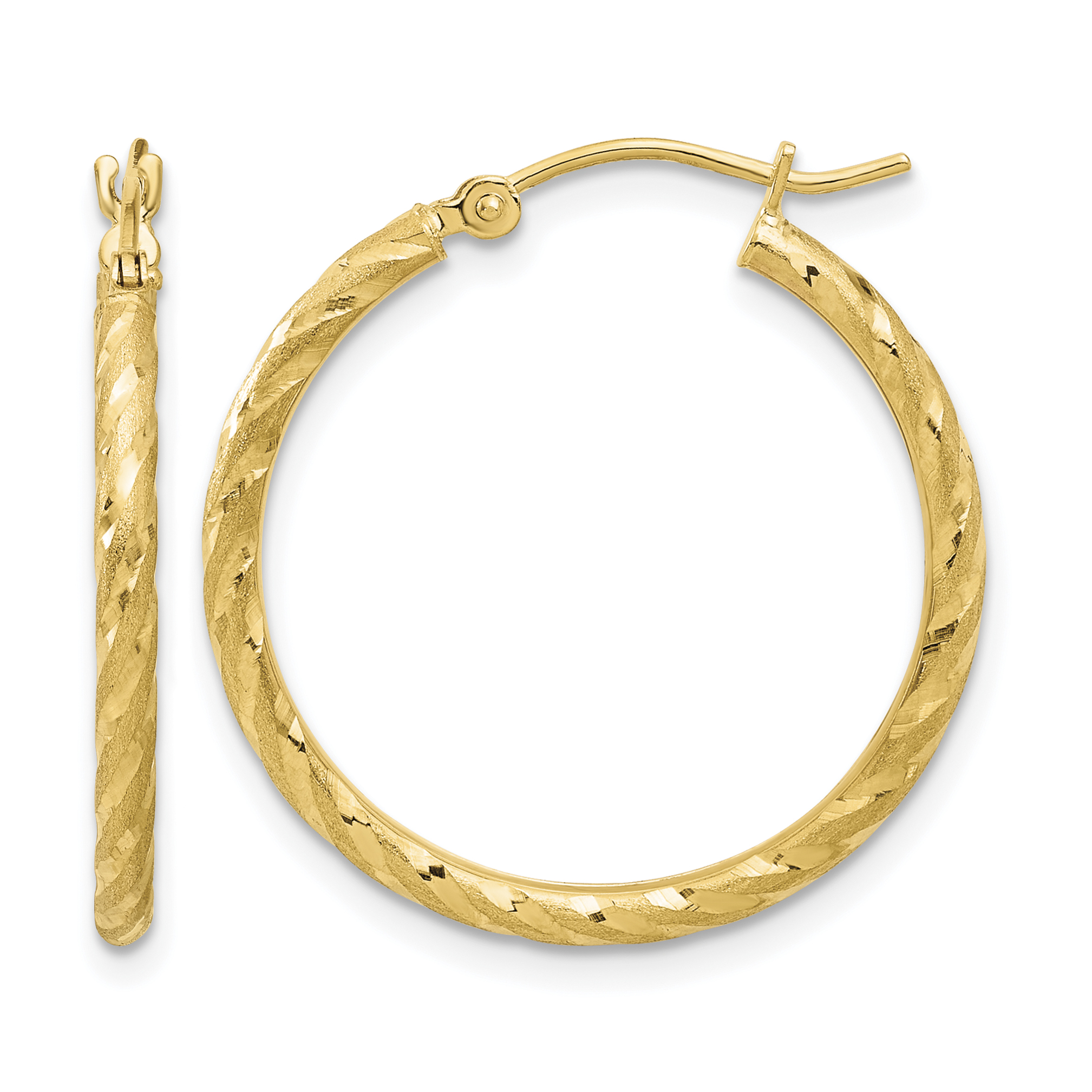 14k Polished and Satin D/C 2.05mm Hoop Earrings (TC1046)