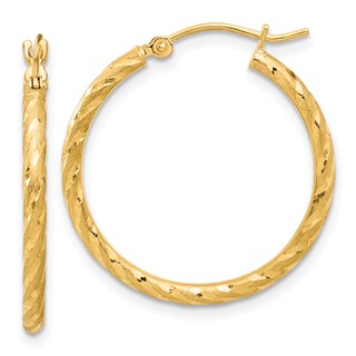 Gold Satin and Diamond-cut Hoop Earrings