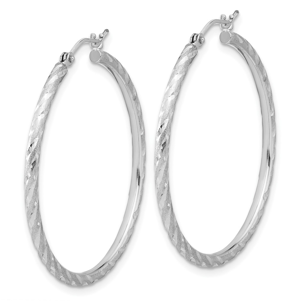 14k White Gold Polished and Satin D/C 2.00mm Hoop Earrings (TC1046W)