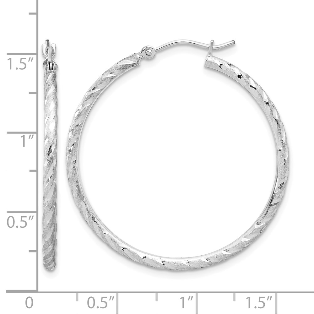 14k White Gold Polished and Satin D/C 2.00mm Hoop Earrings (TC1046W)