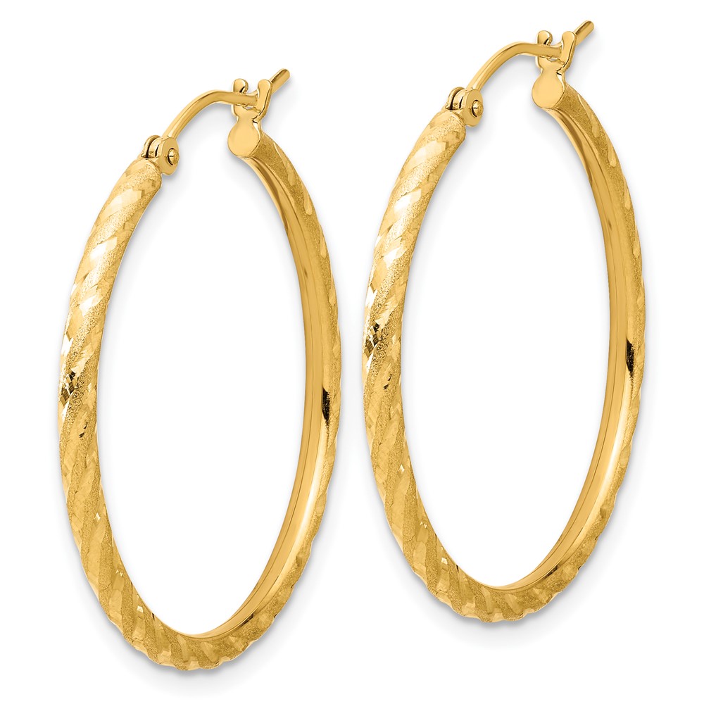 14k Polished and Satin D/C 2.00mm Hoop Earrings (TC1047)