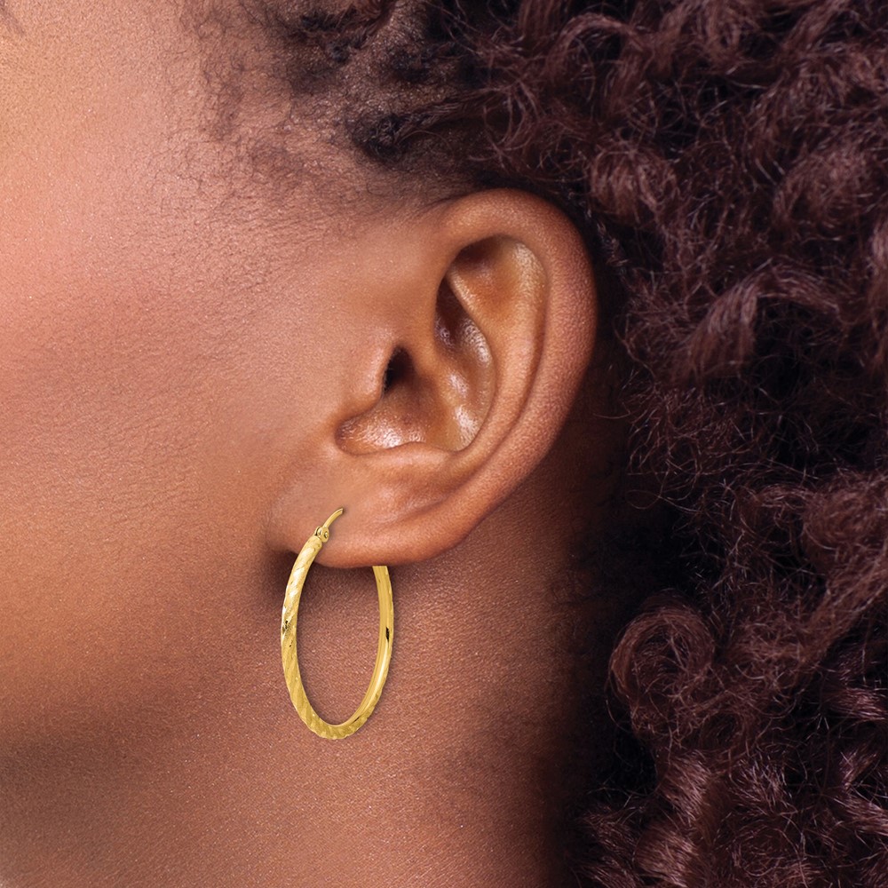 14k Polished and Satin D/C 2.00mm Hoop Earrings (TC1047)