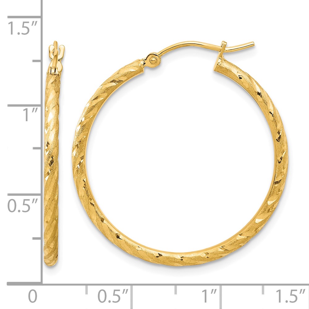 14k Polished and Satin D/C 2.00mm Hoop Earrings (TC1047)