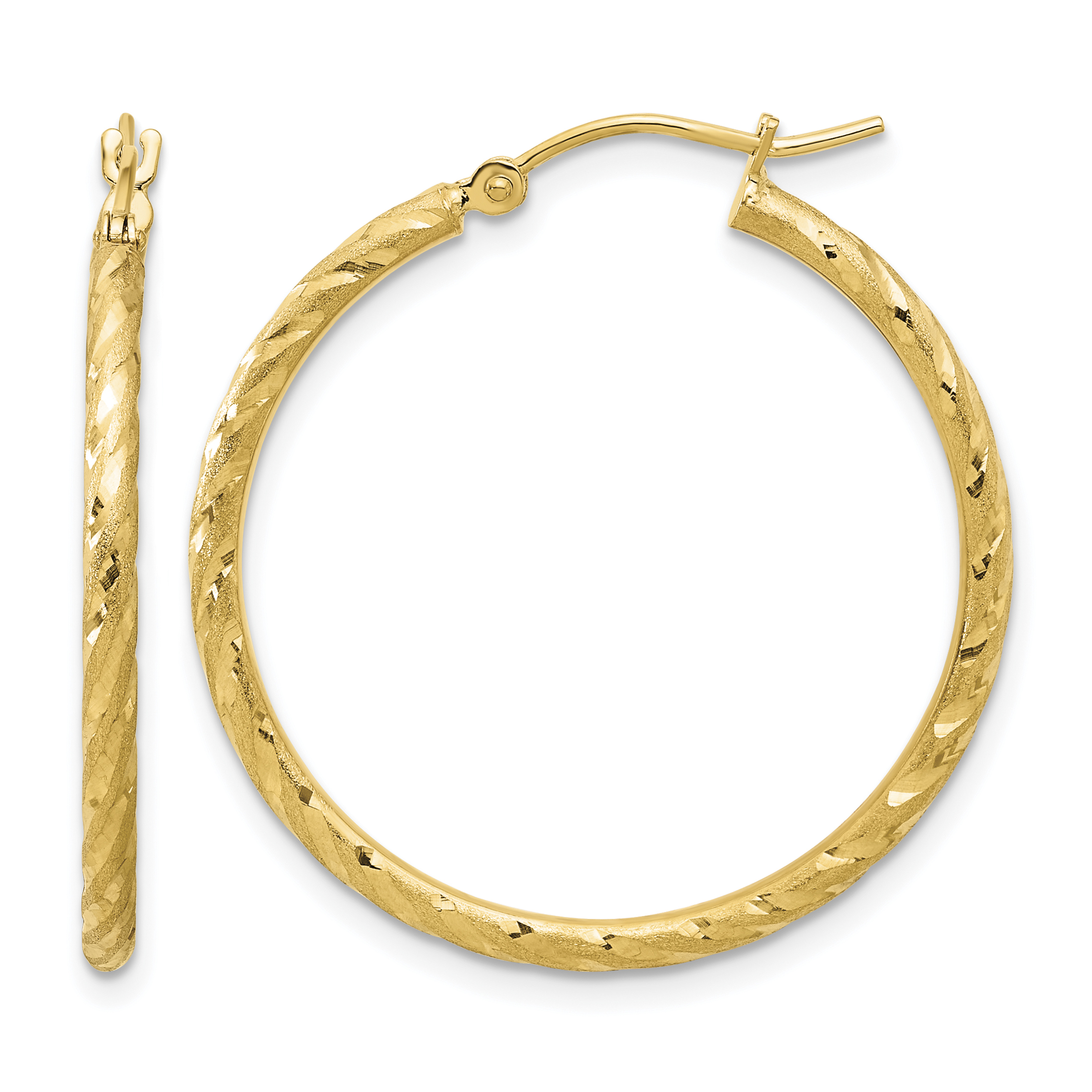 14k Polished and Satin D/C 2.00mm Hoop Earrings (TC1047)