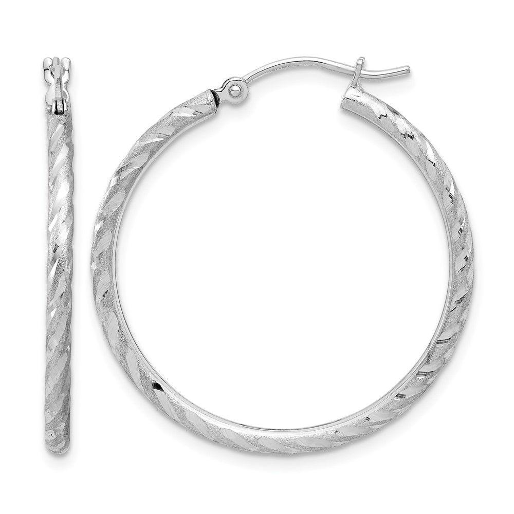 14k White Gold Polished and Satin D/C 2.00mm Hoop Earrings (TC1047W)