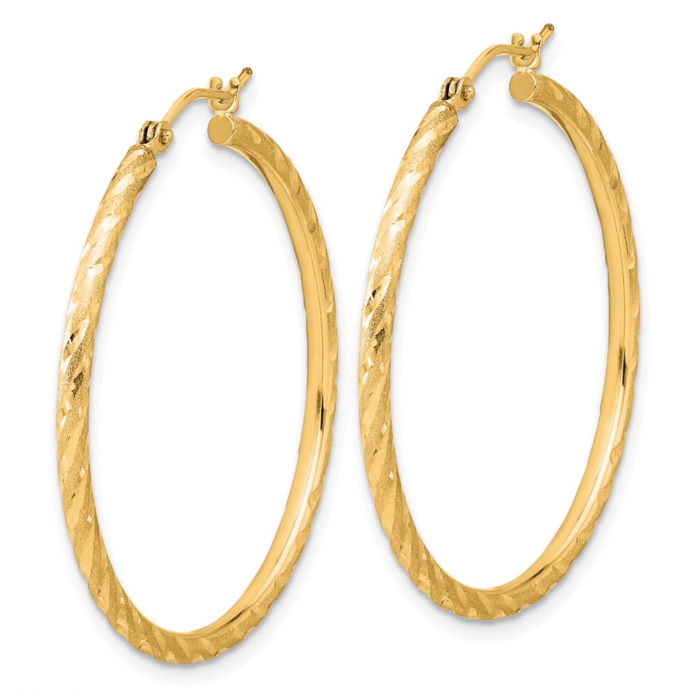 14k Polished and Satin D/C 2.00mm Hoop Earrings (TC1048)