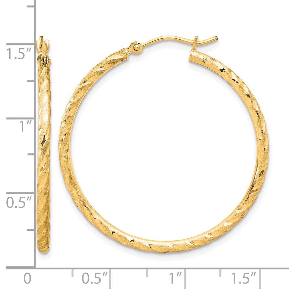 14k Polished and Satin D/C 2.00mm Hoop Earrings (TC1048)
