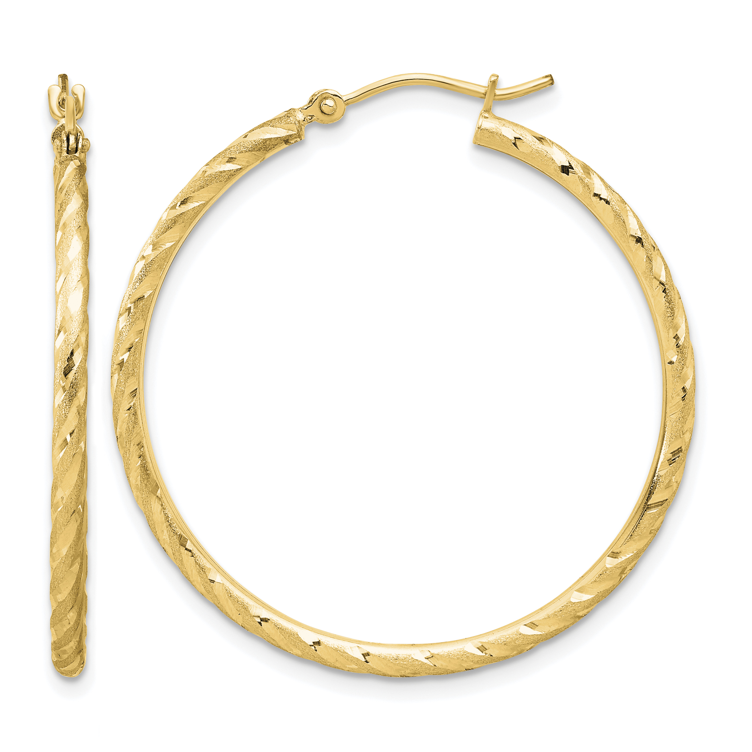 14k Polished and Satin D/C 2.00mm Hoop Earrings (TC1048)