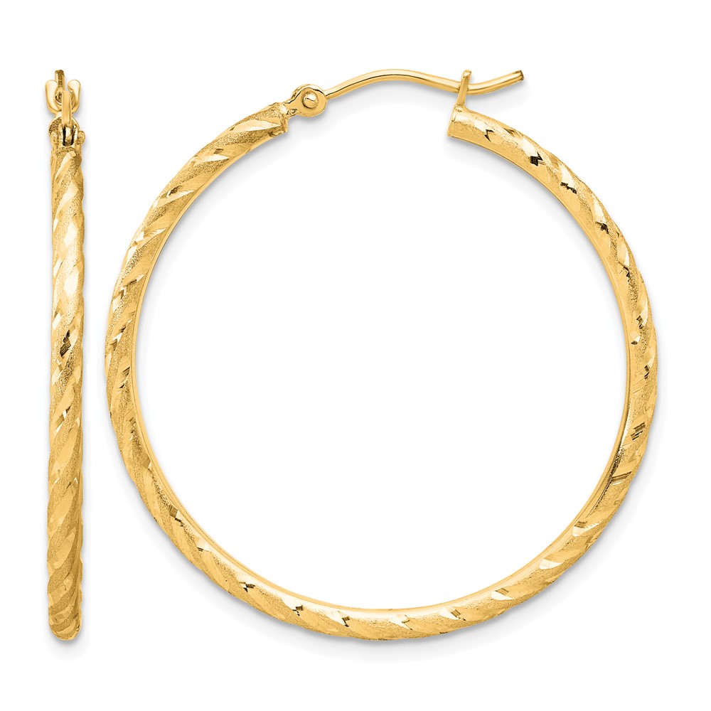 14k Polished and Satin D/C 2.00mm Hoop Earrings (TC1048)