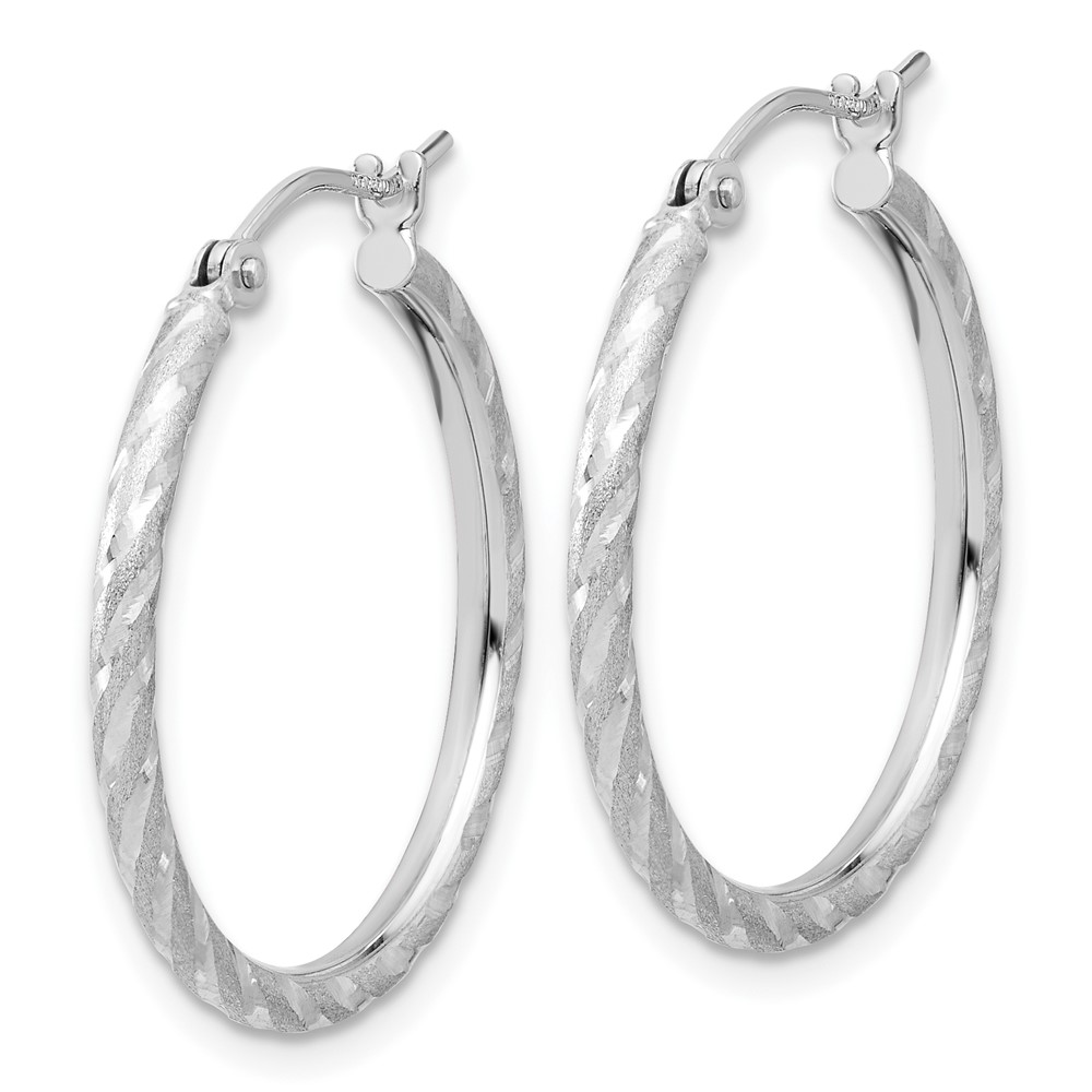 14k White Gold Polished and Satin D/C 2.00mm Hoop Earrings (TC1048W)