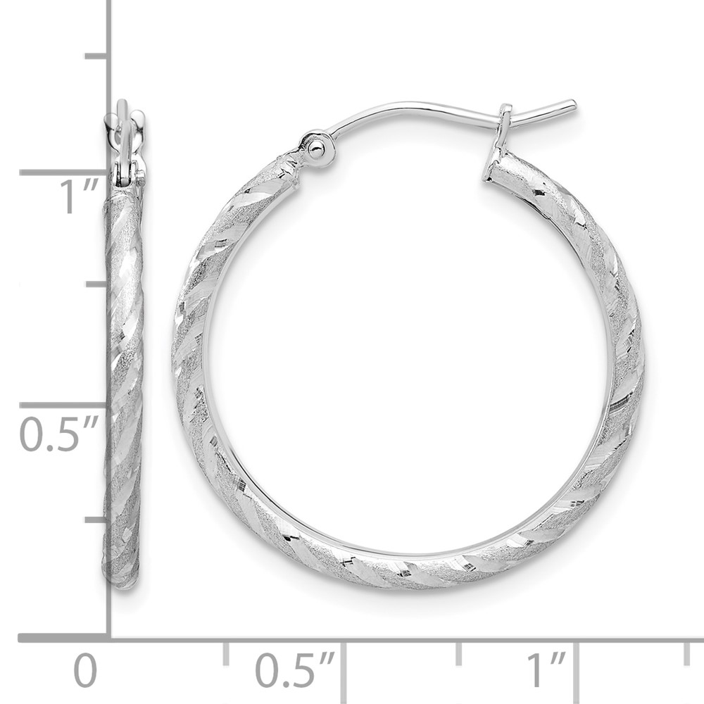14k White Gold Polished and Satin D/C 2.00mm Hoop Earrings (TC1048W)