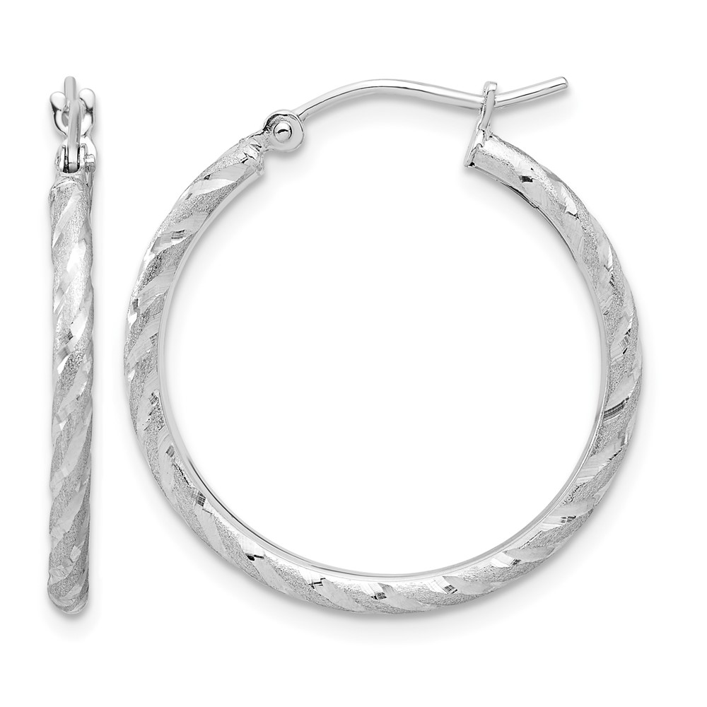 14k White Gold Polished and Satin D/C 2.00mm Hoop Earrings (TC1048W)
