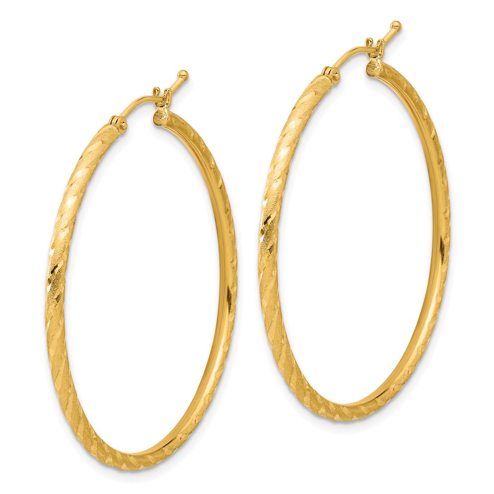 14k Polished and Satin D/C 2.00mm Hoop Earrings (TC1049)
